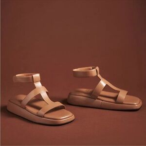 NWOB Jeffrey Campbell Devis Leather Platform Sandals in Dark Natural / Tan